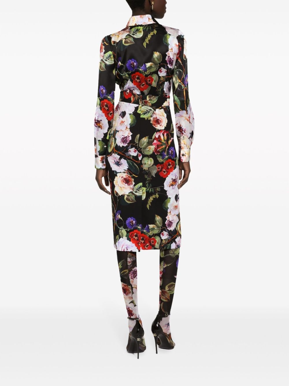 DOLCE & GABBANA Floral Print Silk Charmeuse Midi Pencil Skirt