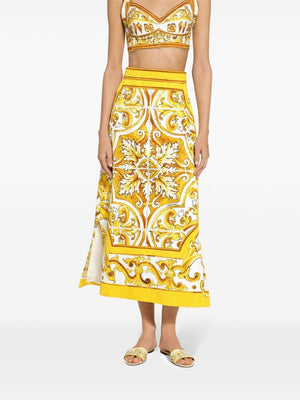 DOLCE & GABBANA Brocade Majolica Print Leather Length Skirt