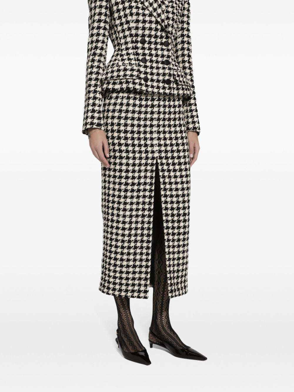 DOLCE & GABBANA Stylish Houndstooth Mini Skirt with Front Slit