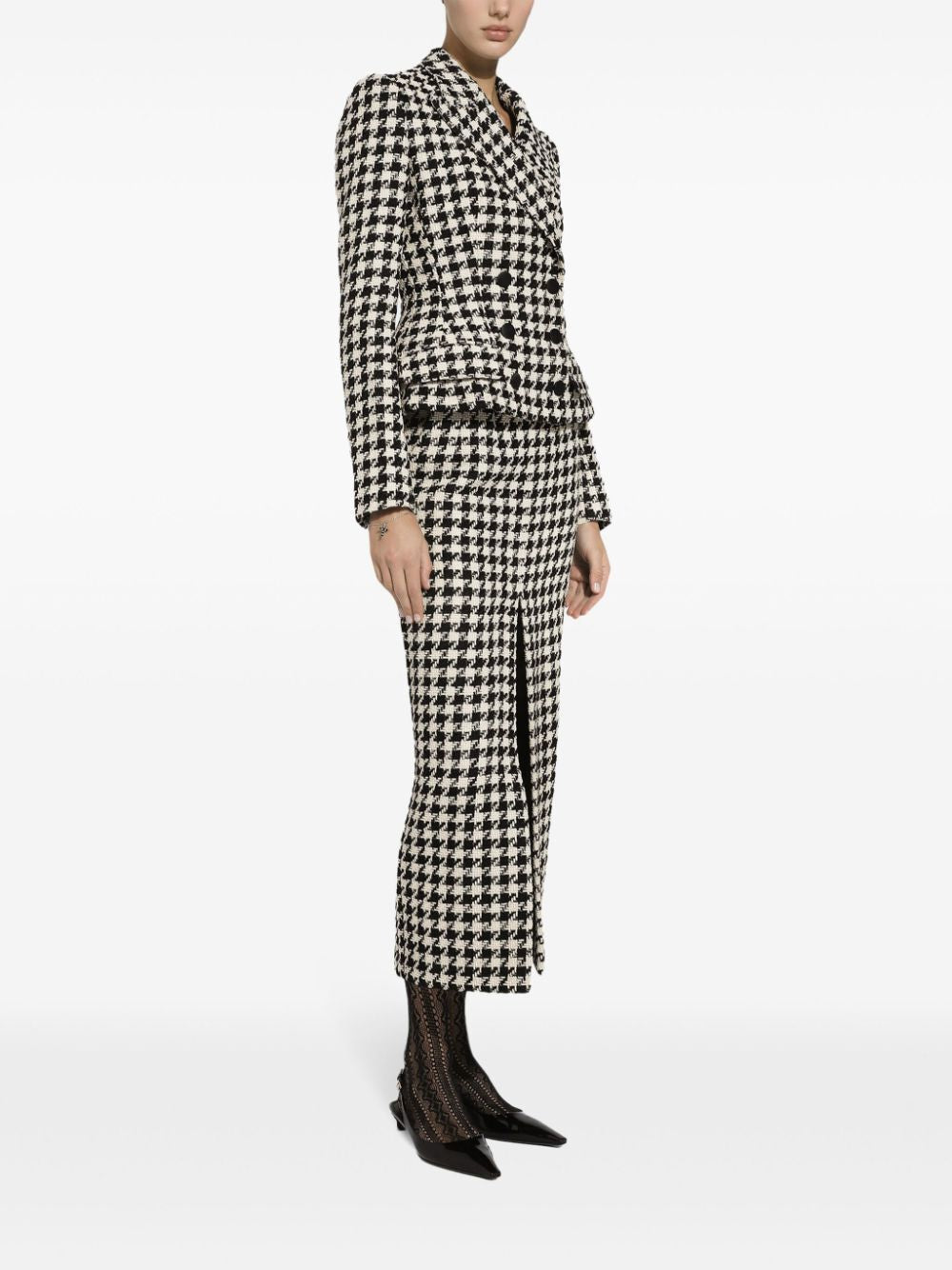 DOLCE & GABBANA Stylish Houndstooth Mini Skirt with Front Slit