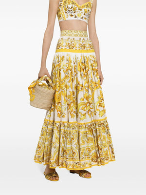 DOLCE & GABBANA Majolica Pleated Cotton Skirt