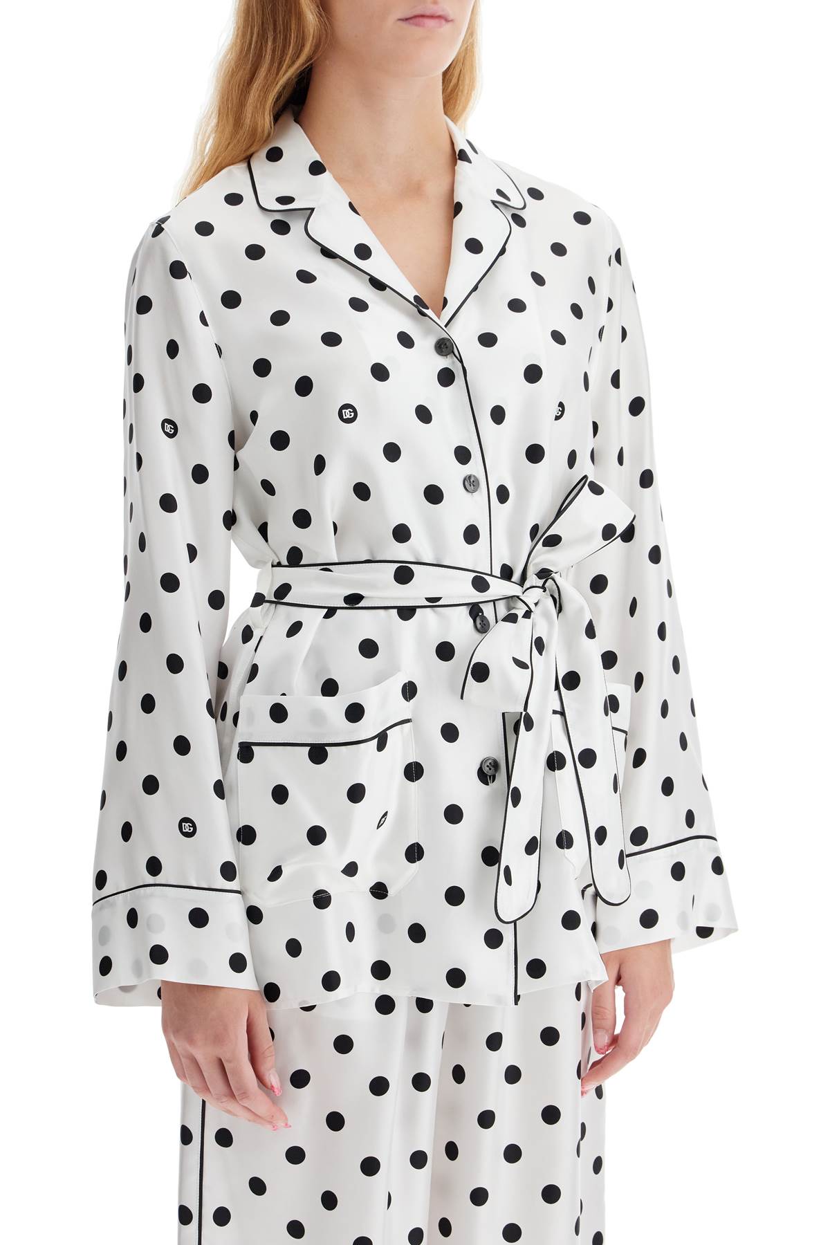 DOLCE & GABBANA Silk Twill Polka Dot Pajama Shirt with Belt