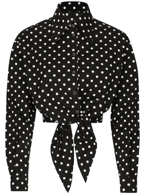 DOLCE & GABBANA Polka Dot Cropped Cotton Shirt