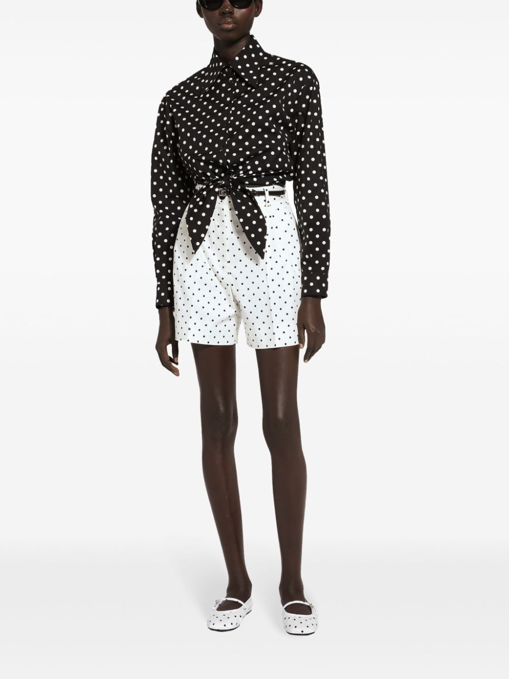 DOLCE & GABBANA Polka Dot Cropped Cotton Shirt