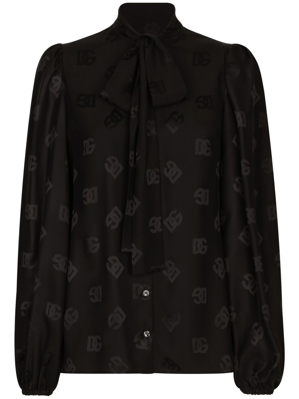 DOLCE & GABBANA Elegant Silk Monogram Shirt with Pussy-Bow