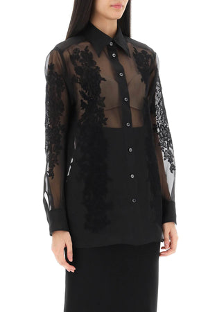 DOLCE & GABBANA Light Knit Shirt with Lace Inserts for Women - Black