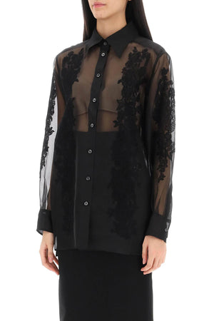 DOLCE & GABBANA Light Knit Shirt with Lace Inserts for Women - Black