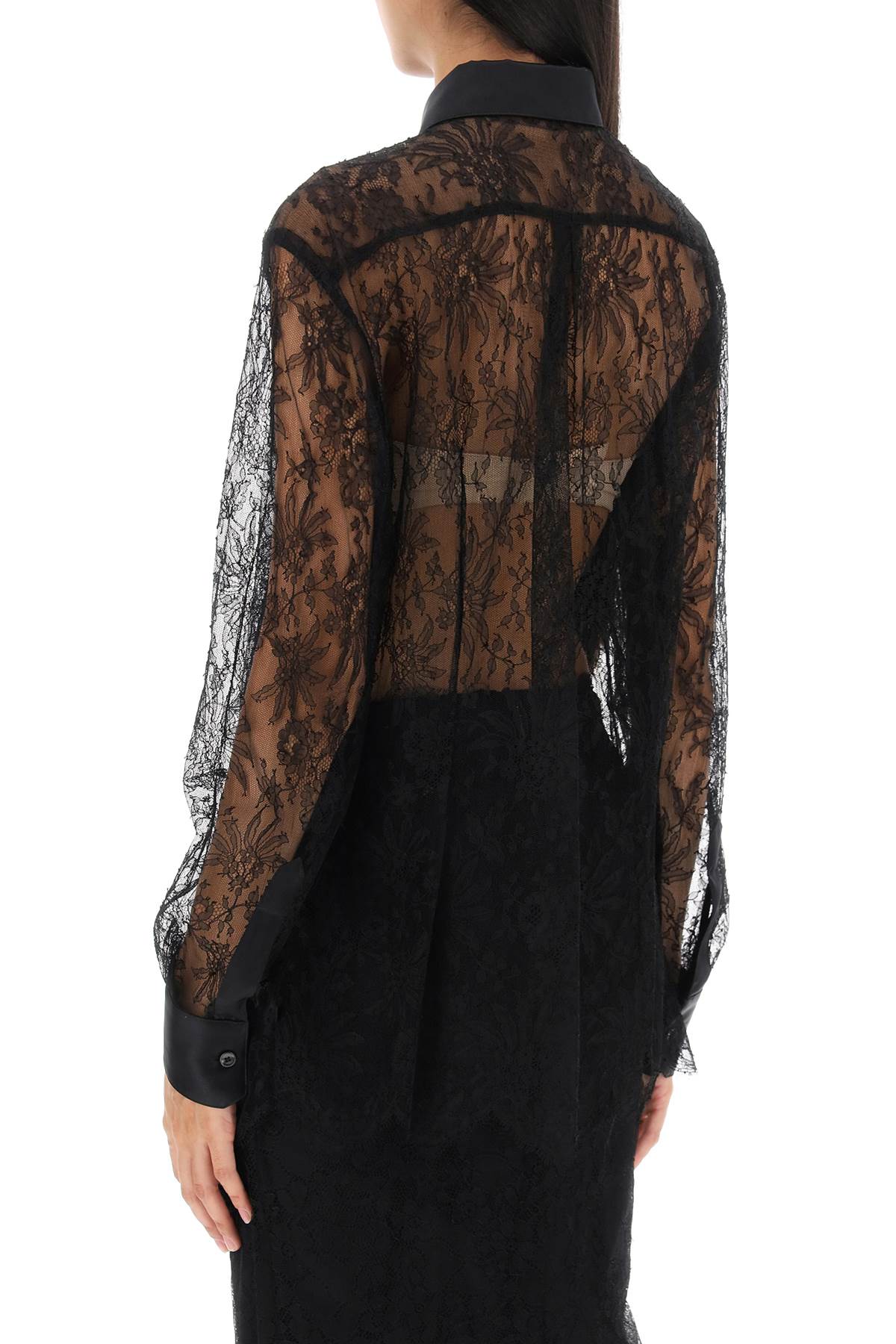 DOLCE & GABBANA Floral Chantilly Lace Shirt for Women - Black