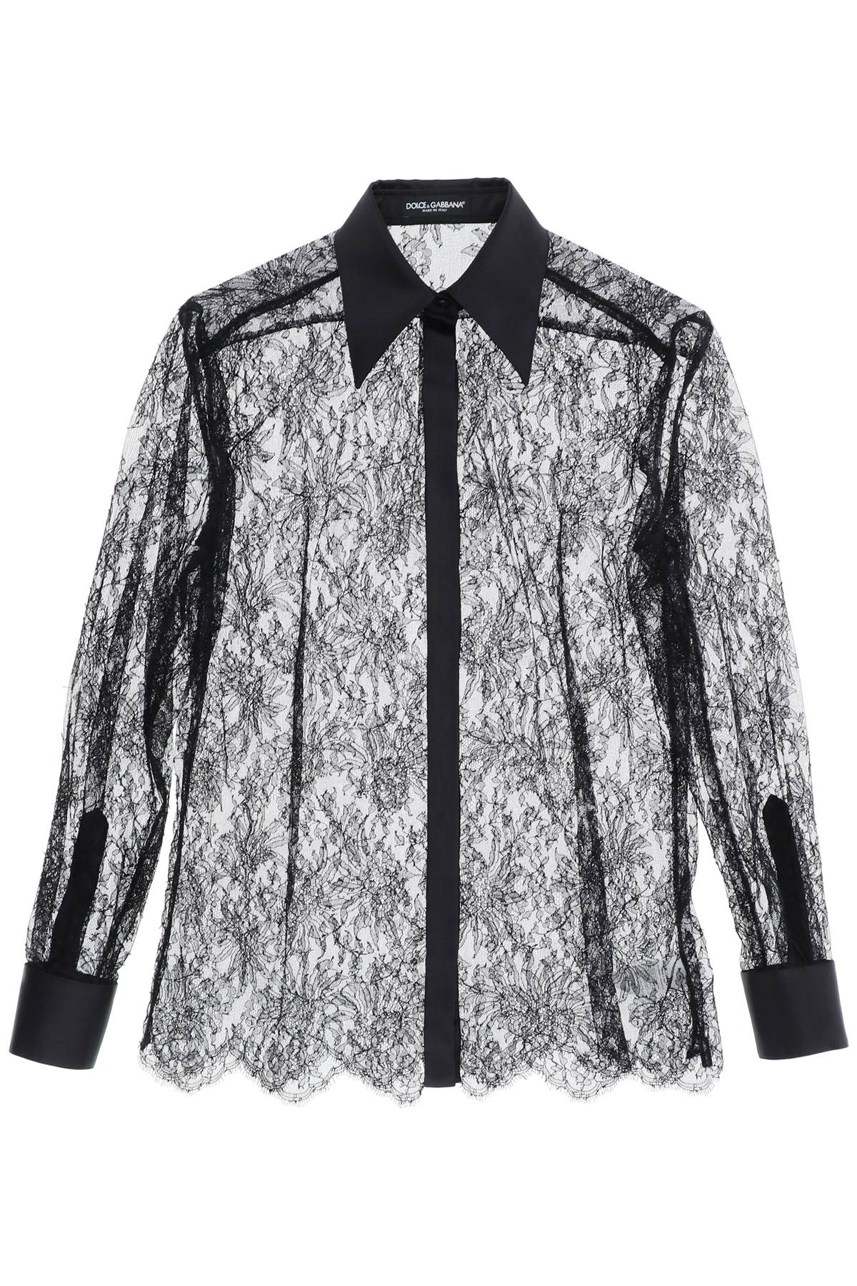 DOLCE & GABBANA Floral Chantilly Lace Shirt for Women - Black