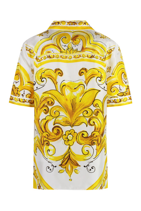 DOLCE & GABBANA Elegant Silk Print Shirt with Side Slits