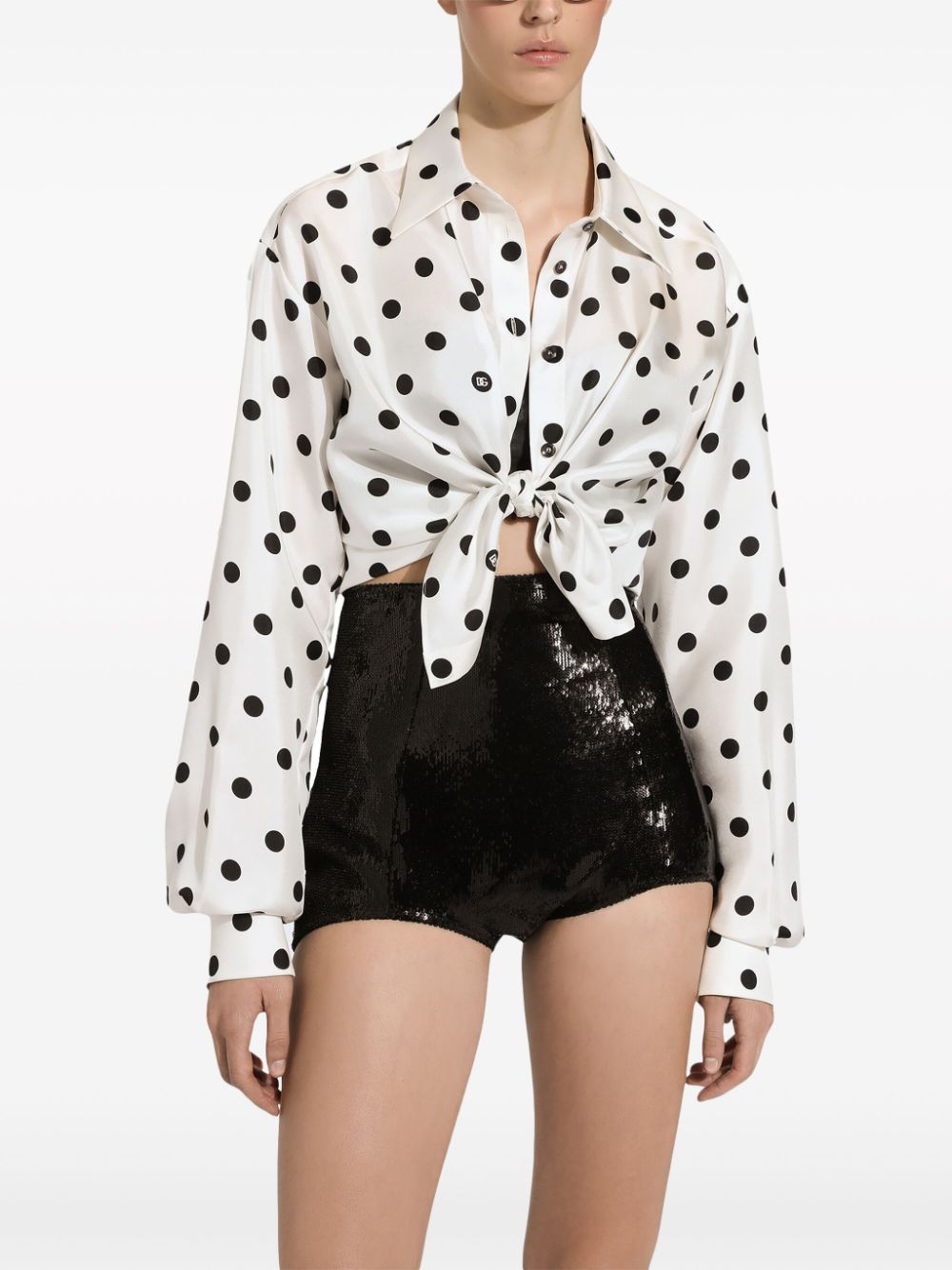 DOLCE & GABBANA Elegant Polka Dot Silk Crop Shirt