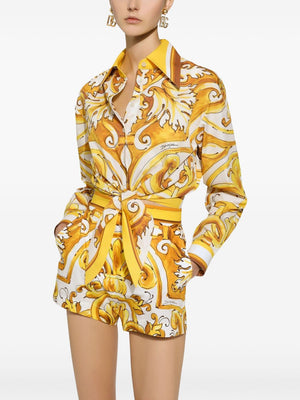 DOLCE & GABBANA Majolica Print Cropped Cotton Shirt