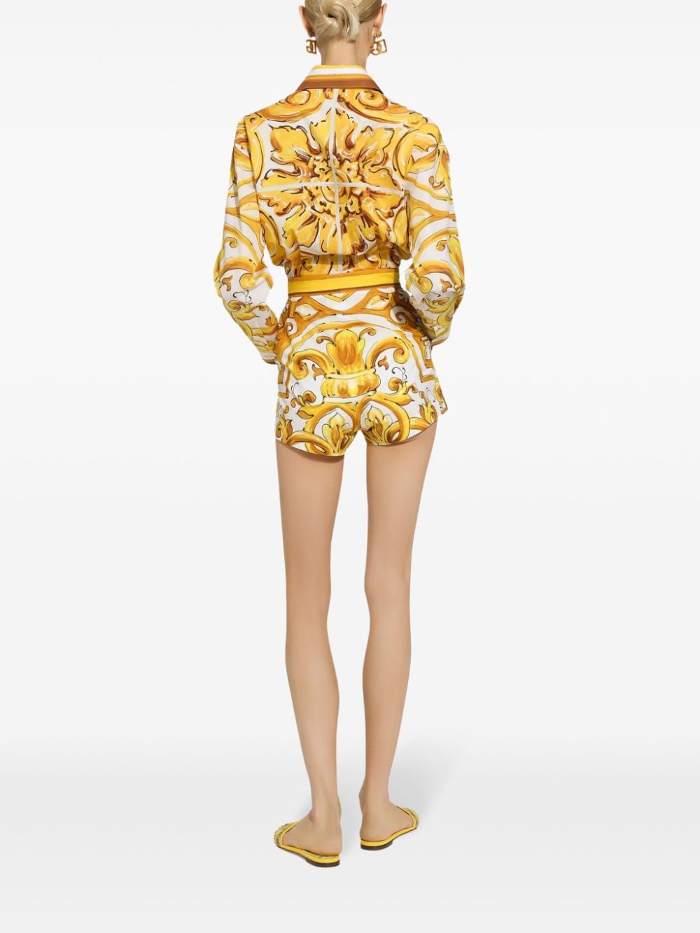 DOLCE & GABBANA Majolica Print Cropped Cotton Shirt