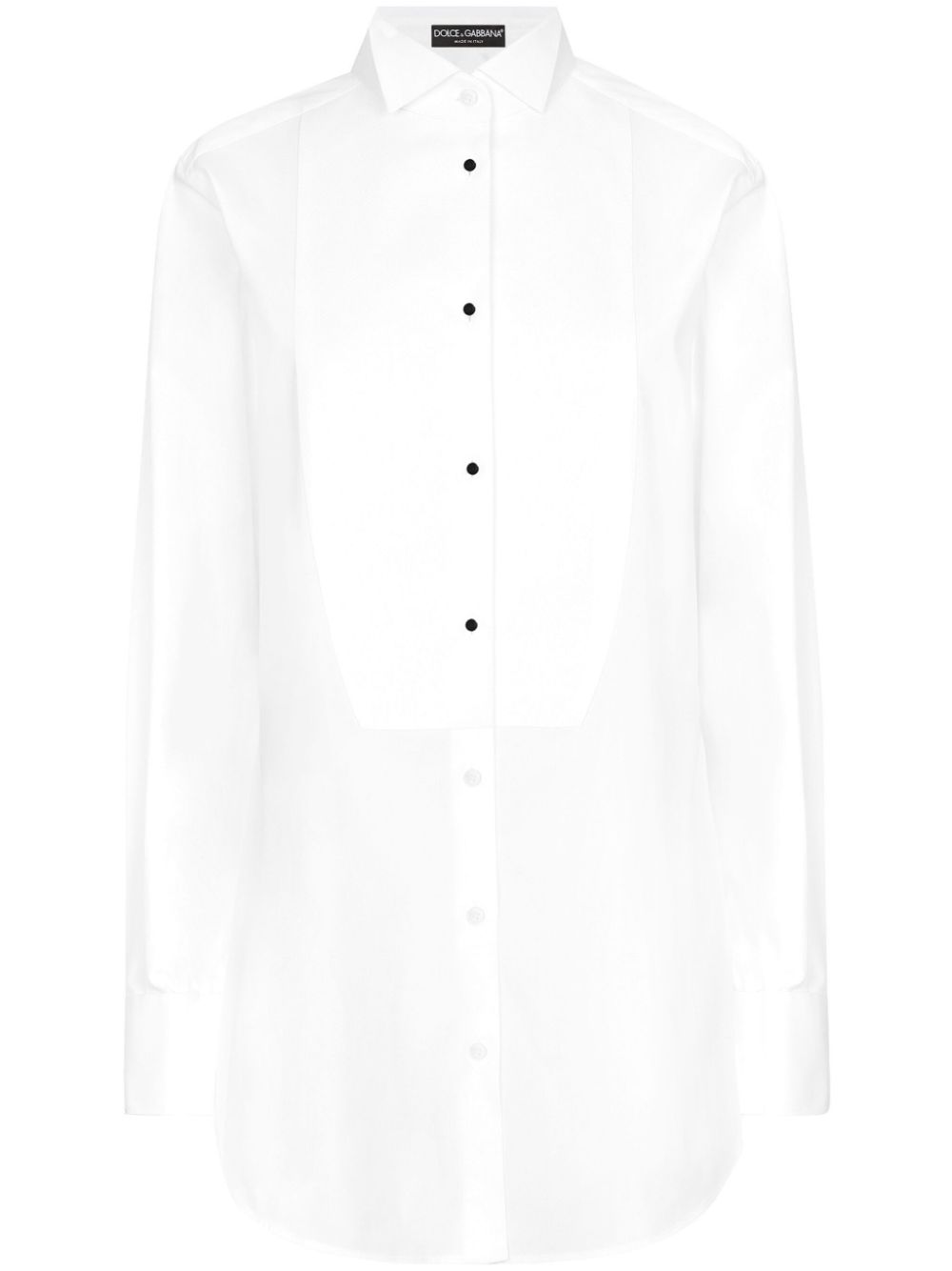 DOLCE & GABBANA Classic White Cotton Poplin Texture Piqué Shirt for Women