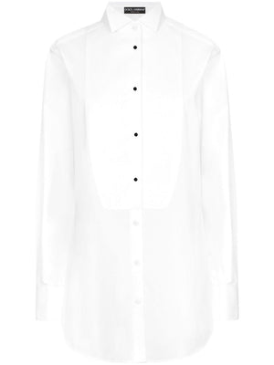 DOLCE & GABBANA Classic White Cotton Poplin Texture Piqué Shirt for Women