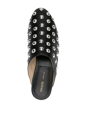 KHAITE Studded Leather Flats for Women with Mirrored Embellishments and Low Stacked Heels