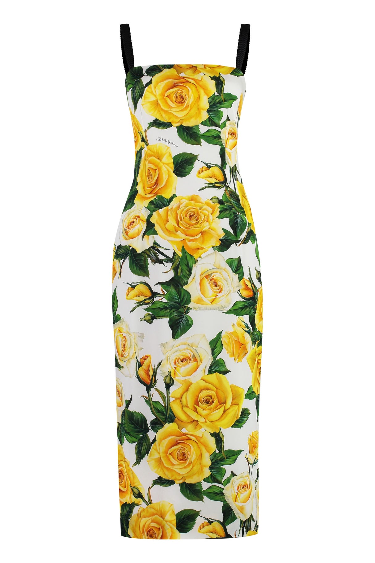 DOLCE & GABBANA Floral Print Silk Dress with Back Slit - Multicolor