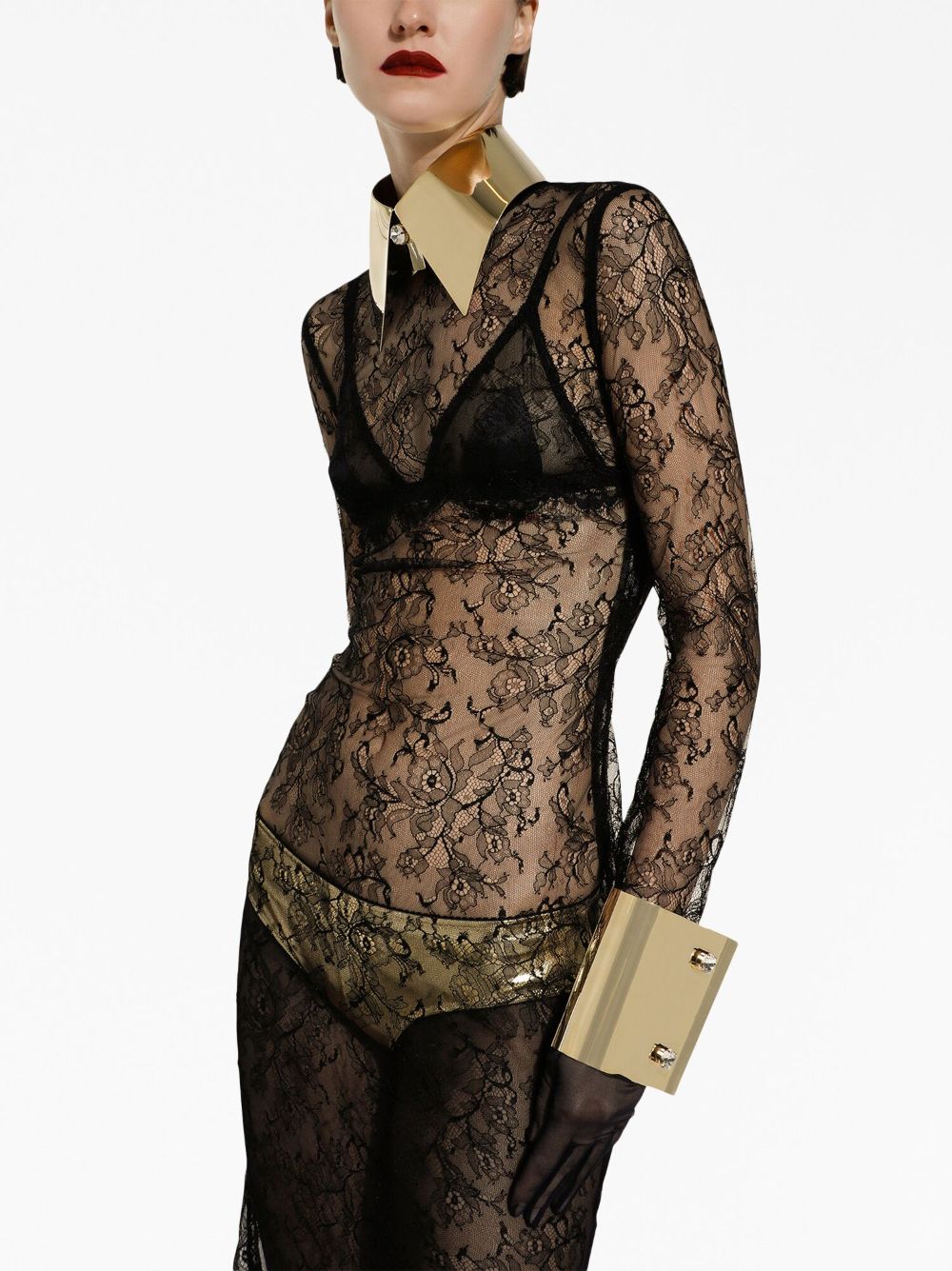 DOLCE & GABBANA Elegant Black Semi-Sheer Lace Midi Dress for Women