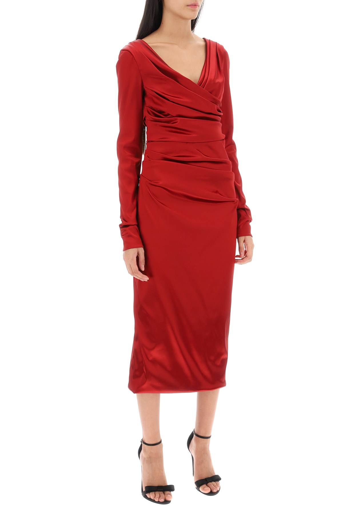 DOLCE & GABBANA Red Draped Satin Midi Dress for Women