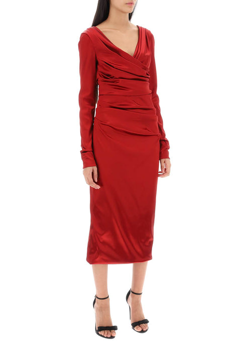 DOLCE & GABBANA Red Draped Satin Midi Dress for Women