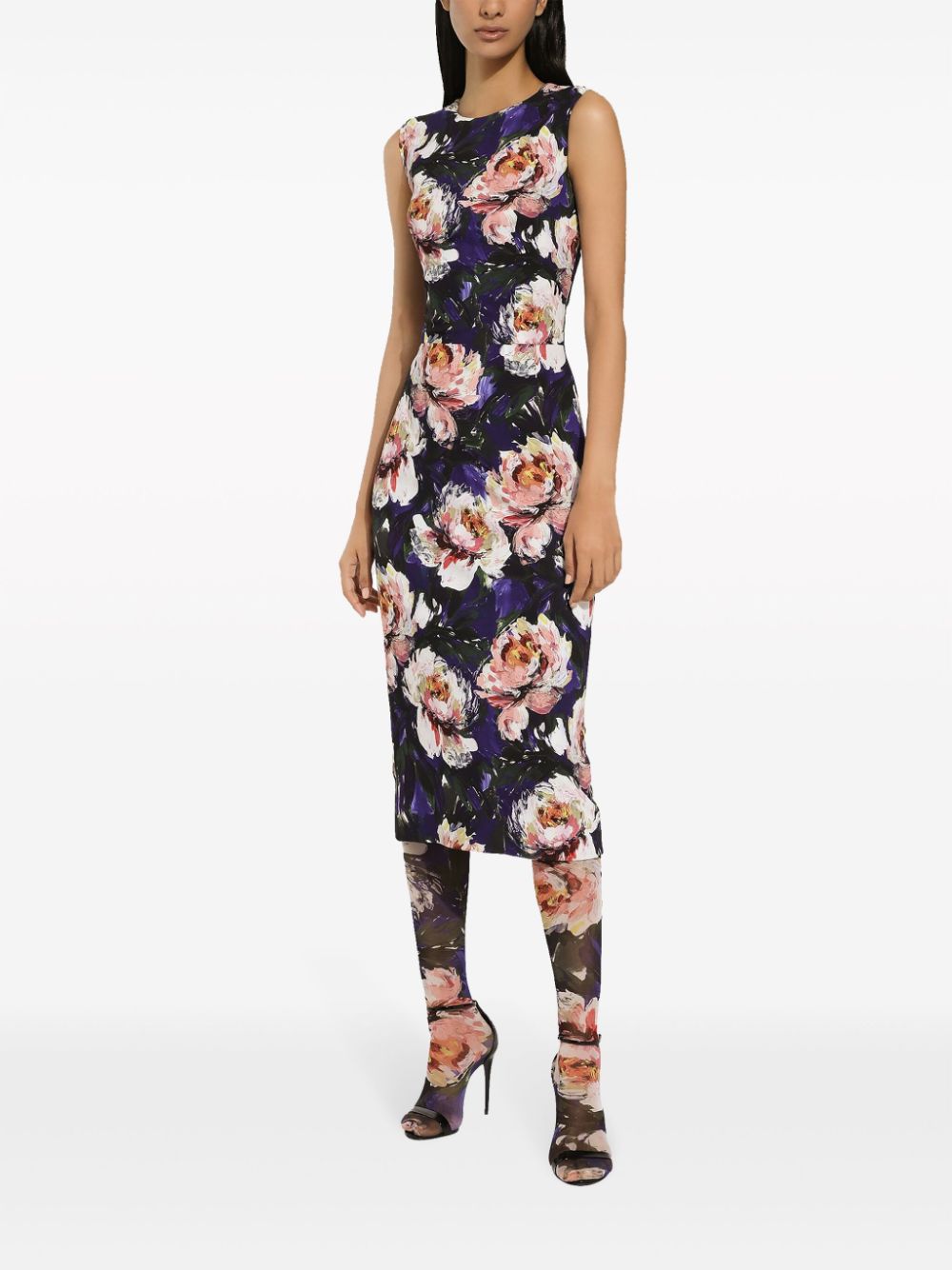 DOLCE & GABBANA Peony Print Stretch T-Shirt Dress for Women - SS24 Collection
