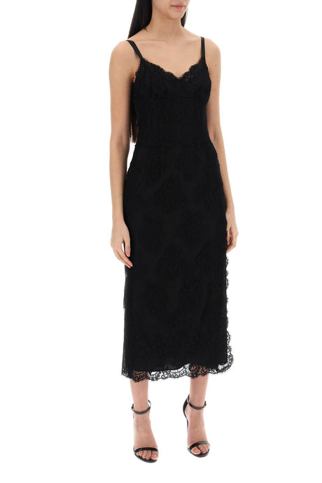 DOLCE & GABBANA Fitted Lace Midi Dress with Slit for Women