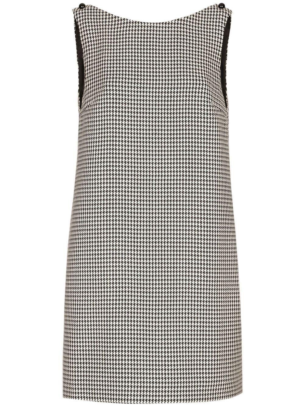 DOLCE & GABBANA Virgin Wool Dress with Open Back and Houndstooth Pattern