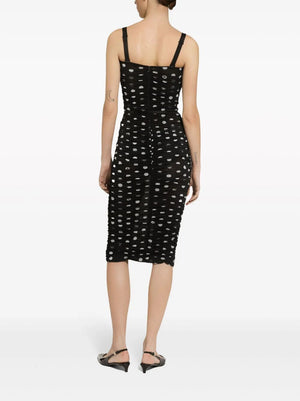 DOLCE & GABBANA Elegant Black Straps Mini Dress with Playful White Polka Dots