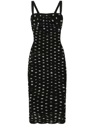 DOLCE & GABBANA Elegant Black Polka Dot Midi Dress