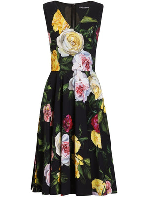 DOLCE & GABBANA Peony and Rose-Print Cady Midi Dress with Circle Skirt