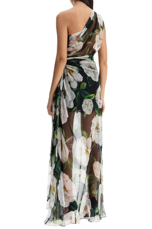 DOLCE & GABBANA Elegant One-Shoulder Floral Silk Maxi Dress