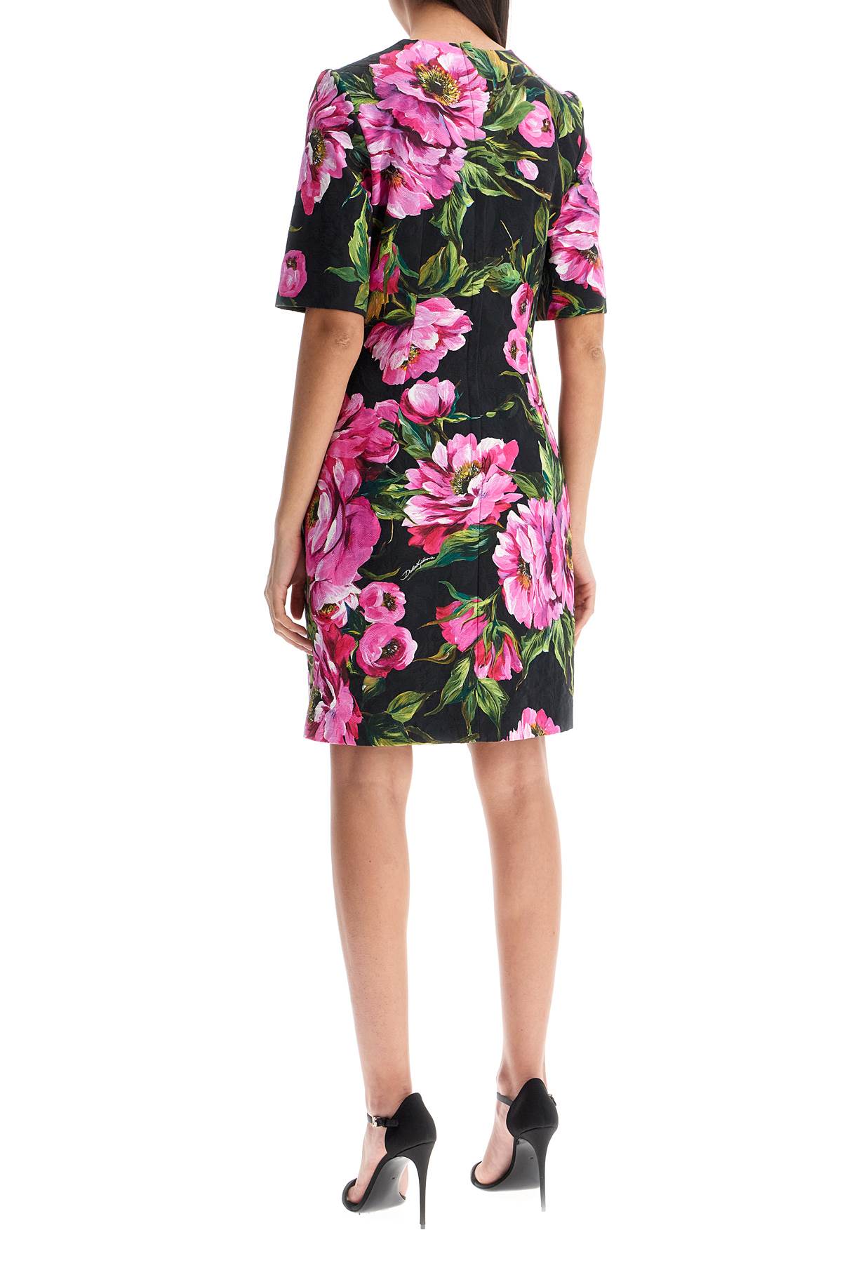 DOLCE & GABBANA Fit and Flare Peony Print Cotton Midi Dress