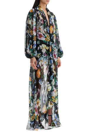 DOLCE & GABBANA Elegant Long Silk Dress with Floral Pattern