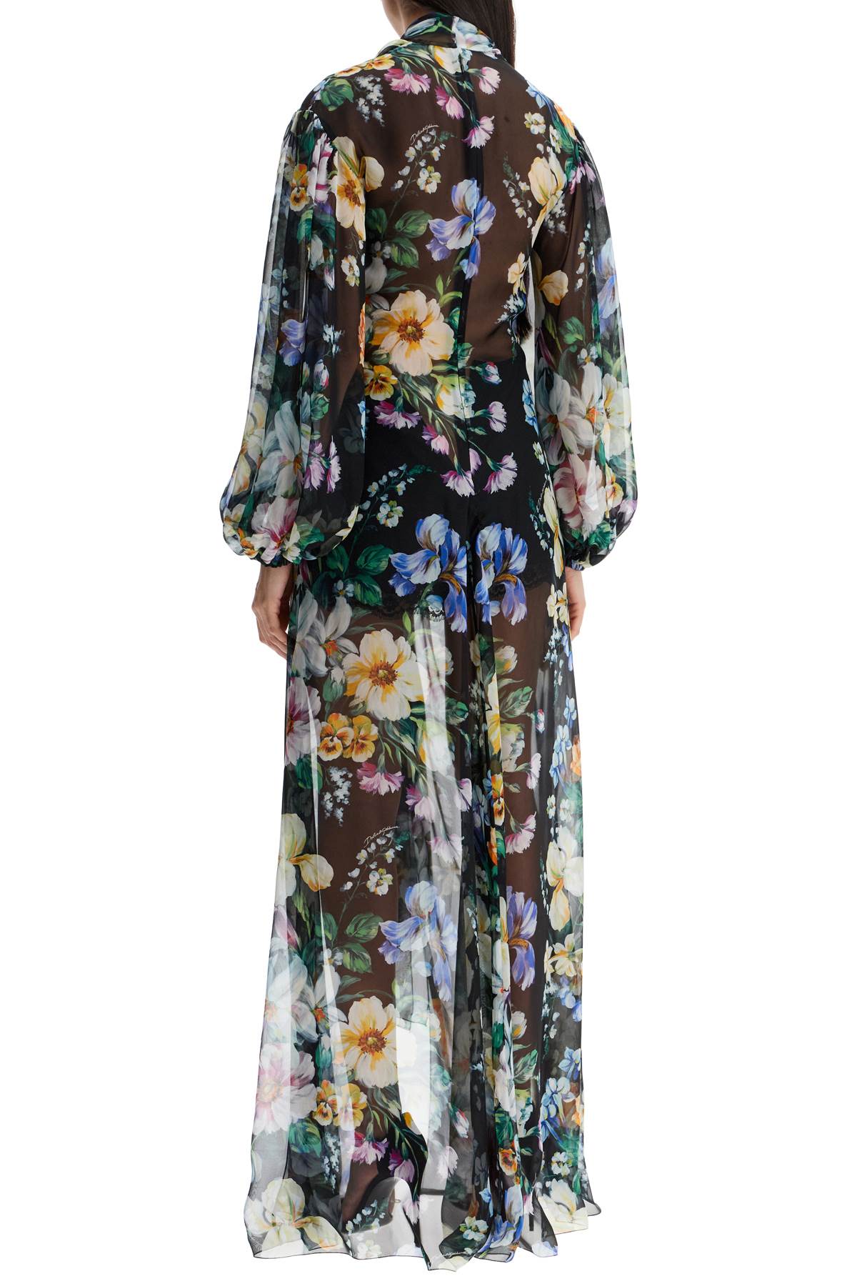 DOLCE & GABBANA Elegant Long Silk Dress with Floral Pattern