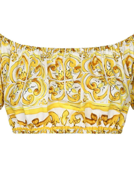 DOLCE & GABBANA Sunlit Sicilian Print Off-Shoulder Crop Top