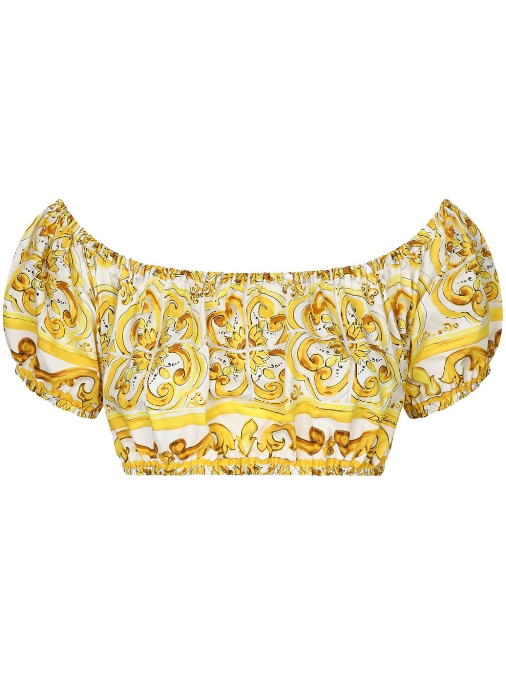 DOLCE & GABBANA Sunlit Sicilian Print Off-Shoulder Crop Top