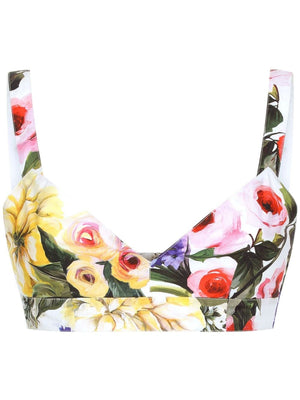 DOLCE & GABBANA Floral Print Cotton Bra - Women’s Mini V-Neck Style