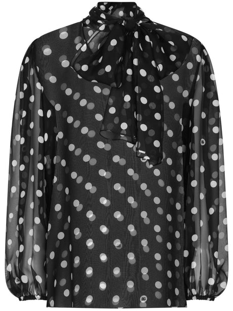 DOLCE & GABBANA Chic Black Mambo Blouse with Elegant Floral Accents - Medium