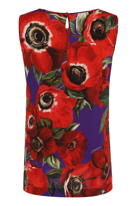 DOLCE & GABBANA Printed Silk Top - Anemone Flower Design