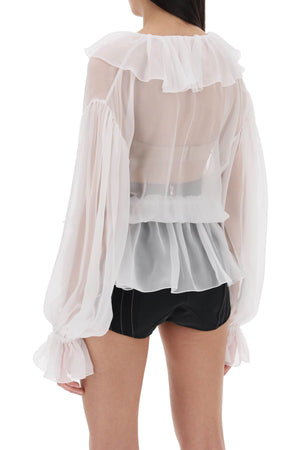 Áo Blouse Chiffon Lụa Trắng Trong Suốt Có Ren - Dành Cho Nữ