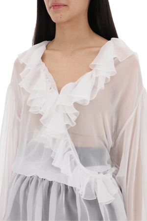 DOLCE & GABBANA Sheer White Silk Chiffon Blouse with Ruffles - Women's Top