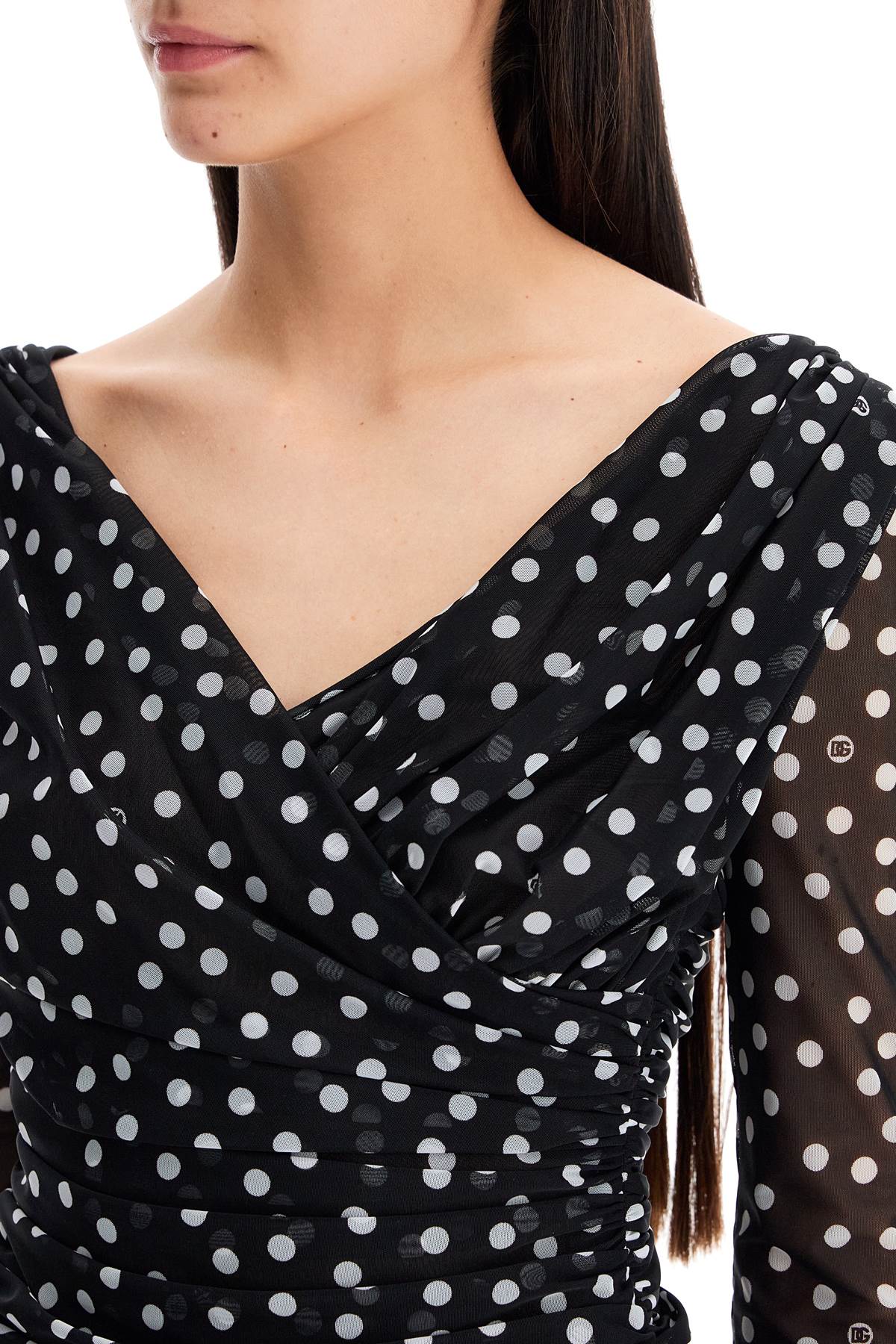 DOLCE & GABBANA Chic Crossover Polka Dot Draped Top