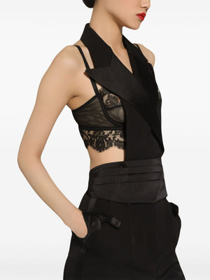 DOLCE & GABBANA BLACK SILK SATIN WEAVE DRAPED PANEL TOP