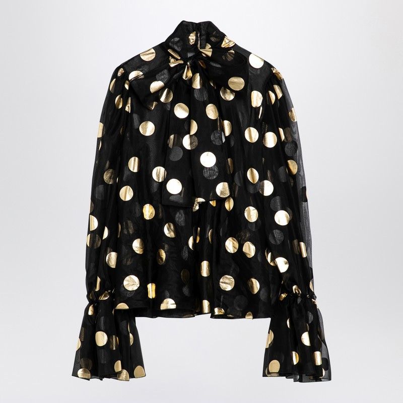 DOLCE & GABBANA  SILK Light Knit LAMé POLKA DOT BLOUSE