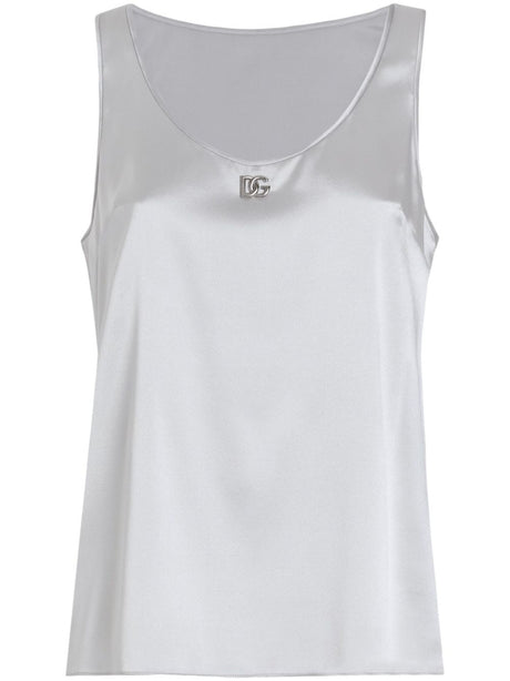 DOLCE & GABBANA Silk Satin Tank Top with Logo Pin - Women's