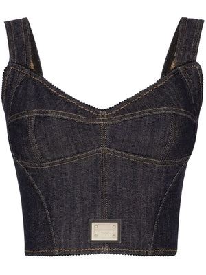 DOLCE & GABBANA Denim Bustier Top with Sweetheart Neckline - Size 40