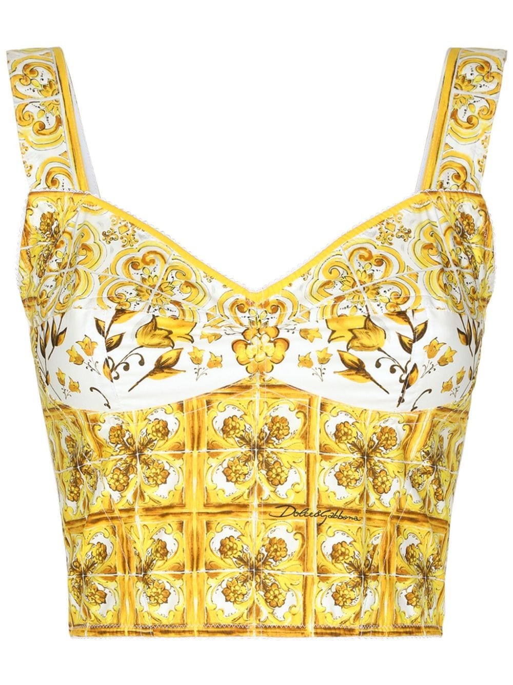 DOLCE & GABBANA Corset Style Majolica Print Cropped Top