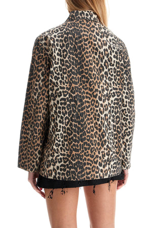 GANNI Leopard Print Canvas Overshirt - Relaxed Fit