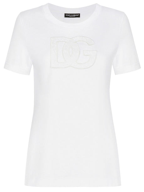 DOLCE & GABBANA White Lace Logo T-Shirt for Women