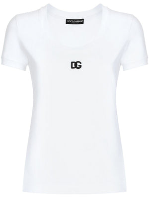 DOLCE & GABBANA Embroidered Logo Cotton Blend T-Shirt for Women